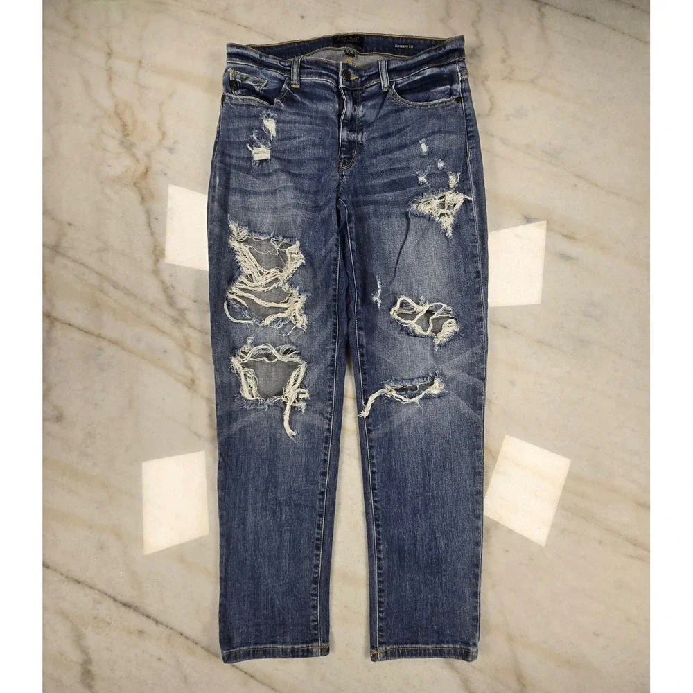 Judy Blue Boyfriend Jeans 11/30 Blue Distressed Ripped Denim Casual‎ Streetwear